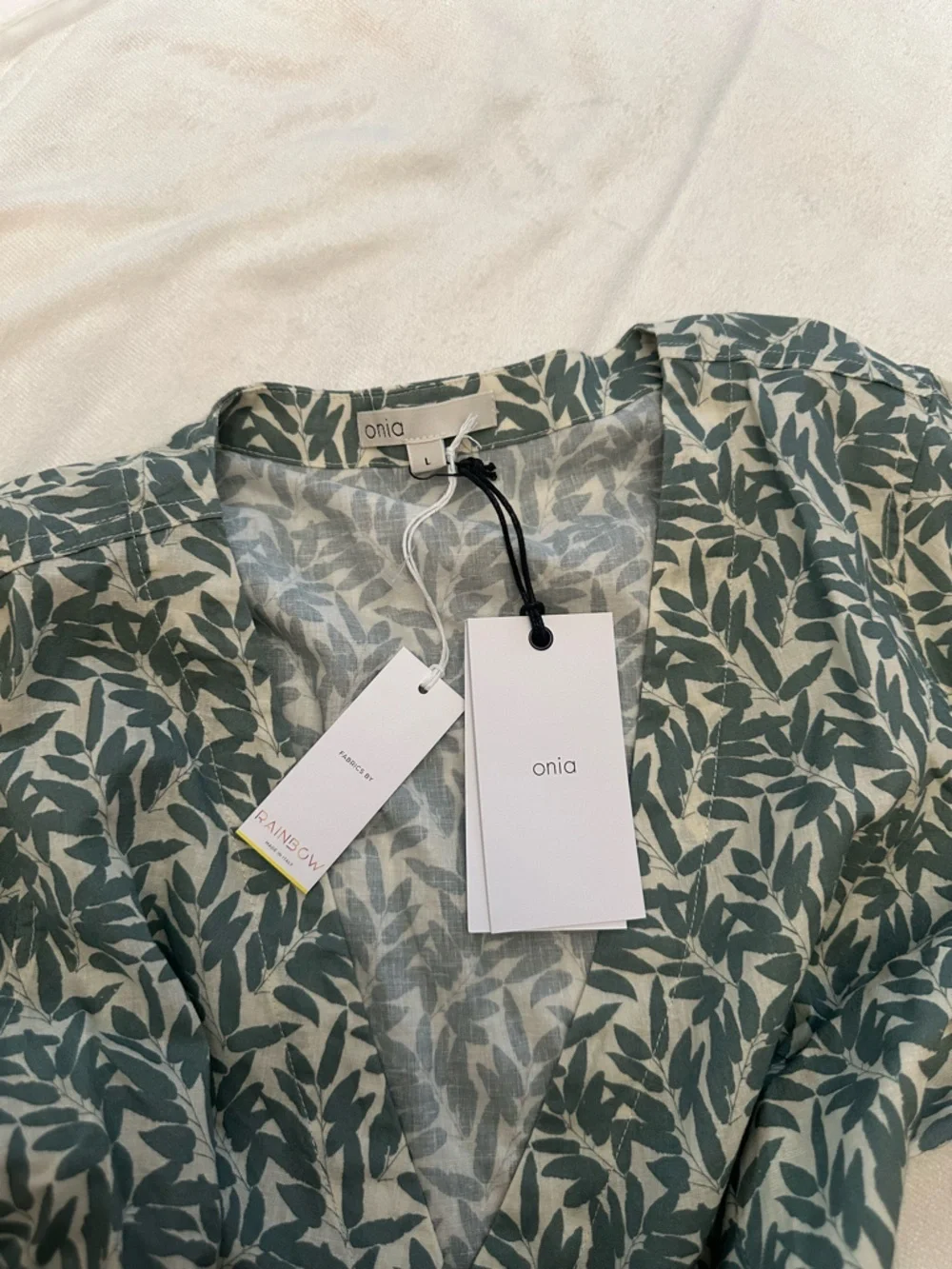 New! Onia Sage Green Air Linen Wrap Mini Dress Size large NWT 38382